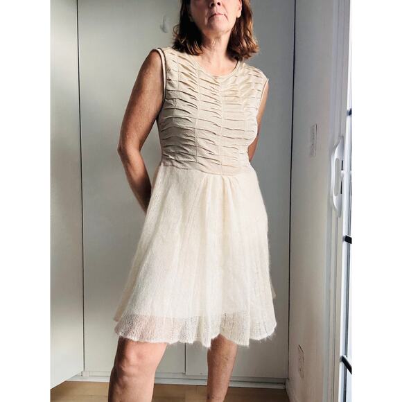 Y2K Knit Metallic gold/cream Womens Dress holiday NYE Sparkle Size Large - Picture 7 of 10